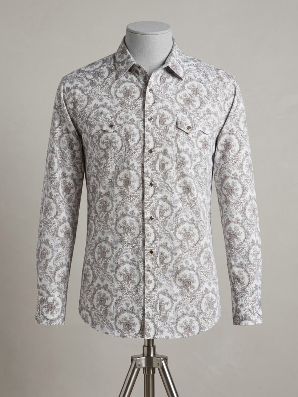 Panhandle Slim White & Light Brown Paisley Button-Down Shirt XL